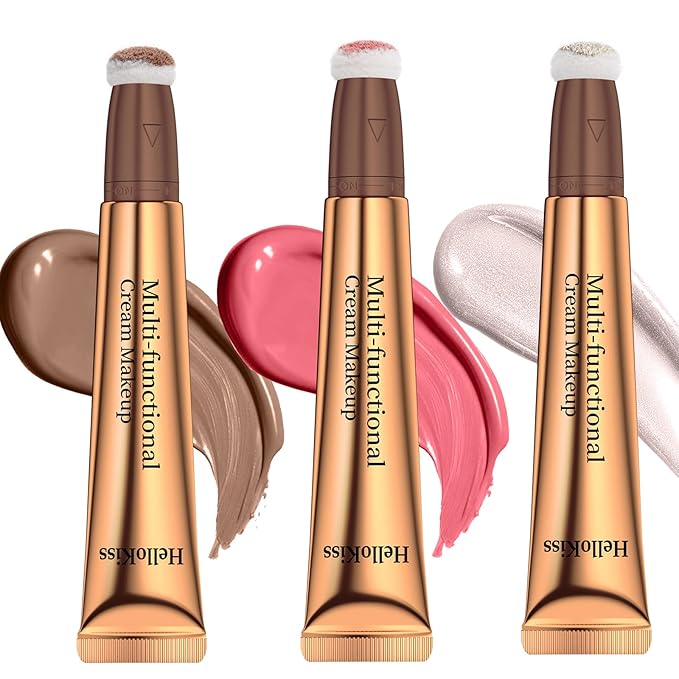 3PCS Liquid Contour Beauty Wand, Liquid Blush Highlighter Makeup Stick with Applicator, Cream Bronzer Stick Natural Matte Finish, Lightweight Blendable Cream Contour Highlighter Blush Wand-Velvo Beauty