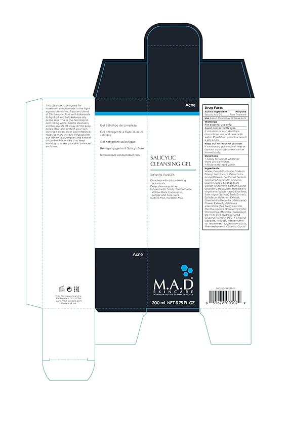M.A.D Skincare Salicylic Cleansing Gel - Acne Facial Wash 6.75 oz.-Velvo Beauty