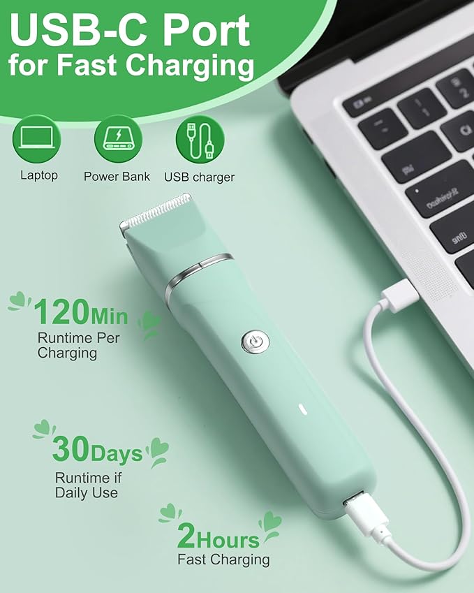 Bikini Trimmer for Women - 3 in 1 IPX7 Waterproof Electric Razors for Women,Body Pubic Hair Electric Shaver for Womens & Facial Hair Remover,Rechargeable Wet/Dry for Body,Underarm,Leg(Mint Green)-Velvo Beauty
