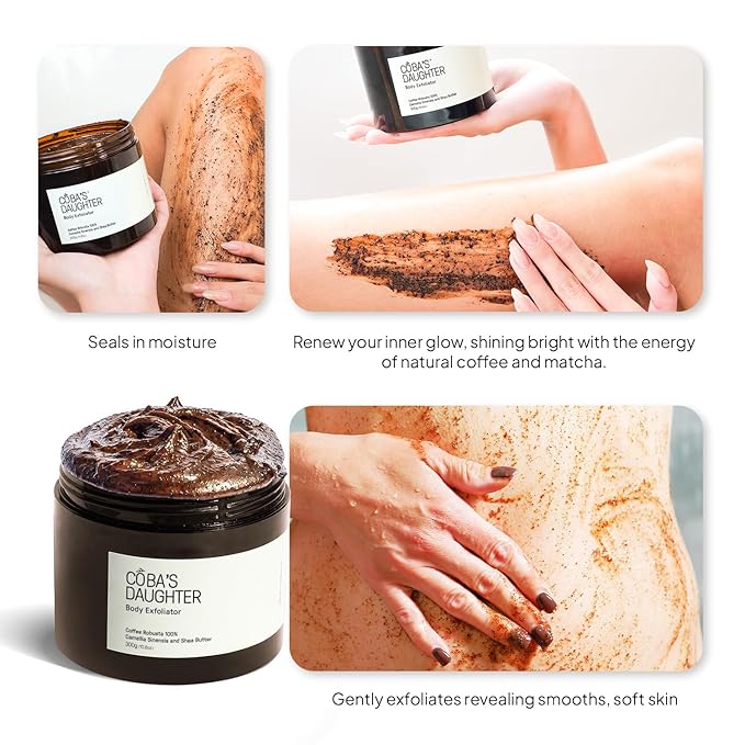 COBA'S DAUGHTER Robusta Coffee Body Scrub| Exfoliating for Cellulite and Stretch Marks, KP Bump Eraser, Strawberry Legs,Underarm | Matcha & Shea Butter | Safe for pregnancy | Vegan Beauty (10.6 Oz)-Velvo Beauty