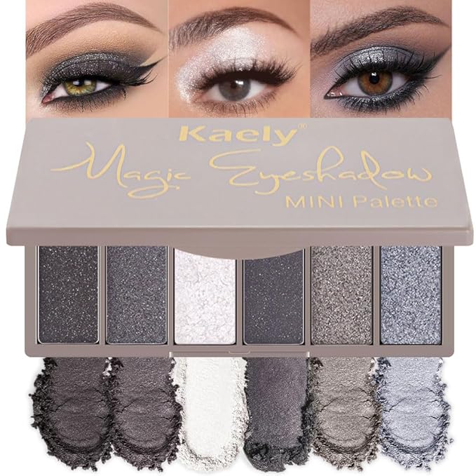 evpct 6 Colors Smokey Grey Eyeshadow Palette, Black Smoky Gray White Silver Taupe Glitter Sparkle Shimmer Matte High Pigment Mini Travel Eye shadow Palette Makeup for older Women, Long Lasting-Velvo Beauty