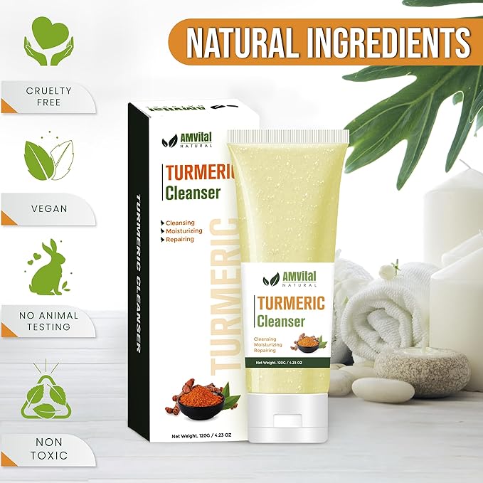 Turmeric Face Wash - Turmeric Facial-Cleanser with Aloe Vera, Vitamin E, and Natural Extracts - Lightweight Daily Gel Face Wash for All Skin Types - 120ml-Velvo Beauty