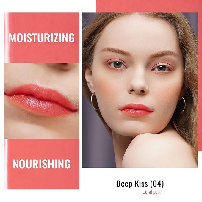 Oulac Coral Peach Red Lipstick for Women - Moisturizing Lip Stick Red, Glossy Tinted Lip Balm, Sheer Shine Juicy Finish, Lightweight and Hydrating Formula for Dry Lip Care, Vegan 2.2g/0.07oz (04)-Velvo Beauty