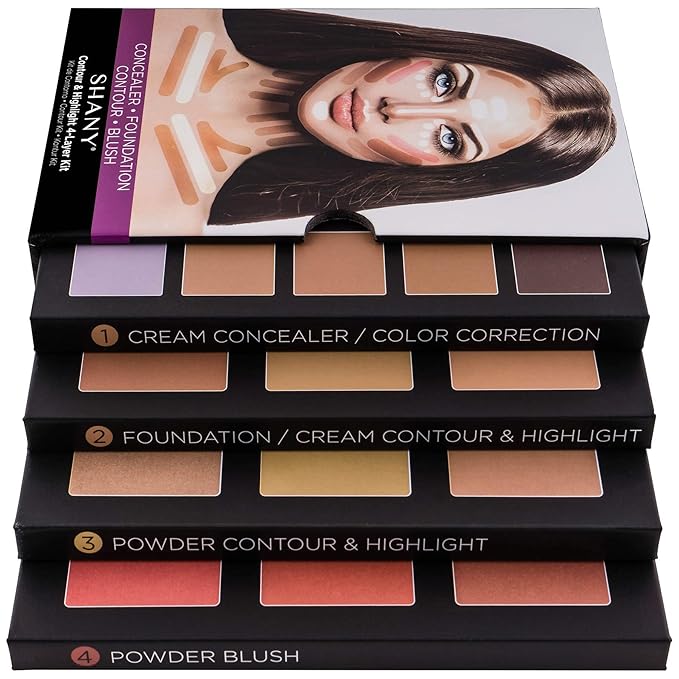 SHANY 4-Layer Contour and Highlight Makeup Kit - Set of Concealer Palette, Color Corrector, Makeup Foundation Palette, Contour Highlight, and Blush Palettes Sets-Velvo Beauty