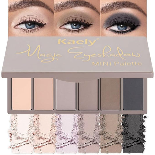 evpct 6 Colors Nude Smokey Eye Shadow Palette Makeup for Blue Brown Eyes, Light Brown Smoky Grey Taupe Black Natural Matte High Pigment Mini Travel Eyeshadow Palette for Older Women, Built in Mirror-Velvo Beauty