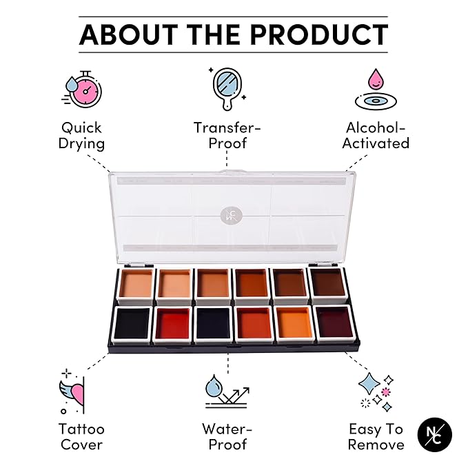 12 Color Dark Flesh Tone Alcohol Activated Makeup Palette for Special Effects - Waterproof Dark Flesh Tone Makeup for Professional Makeup Artists-Velvo Beauty
