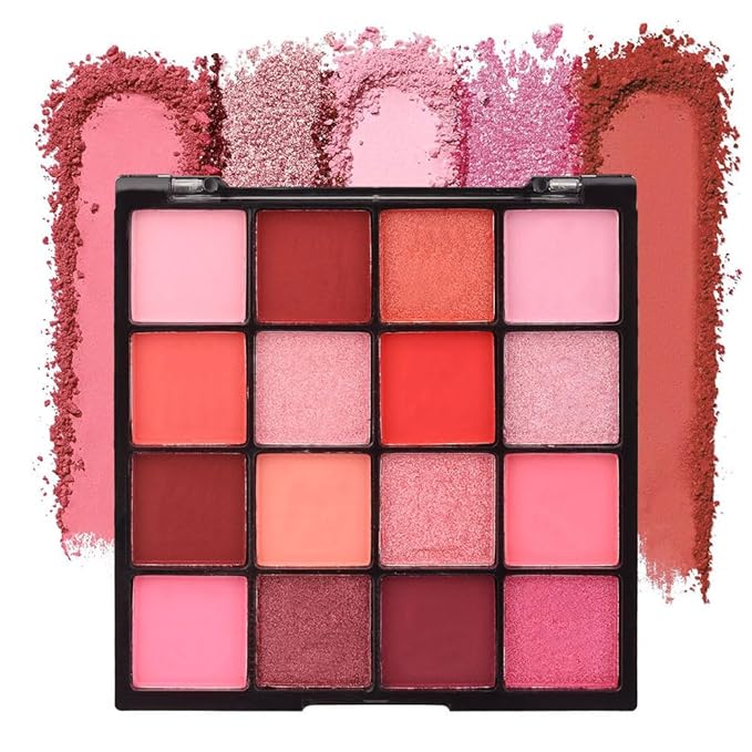 16 Girds Colorful Matte Shimmer Eyeshadow Palette for Eye Makeup,High Pigmented Eye Shadow Primers Powder Palet de sombras de ojos-Pink Red#-Velvo Beauty