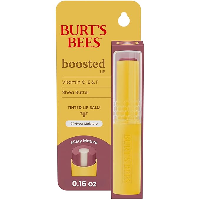 Burt’s Bees Back To School Gift Ideas, Tinted Boosted Balm, Misty Mauve, Hydrating Tinted Lip Balm with Vitamin C, E, and F Core, 24 Hour Lip Moisturizer, 100% Natural Origin, 1 Count, 0.16oz-Velvo Beauty