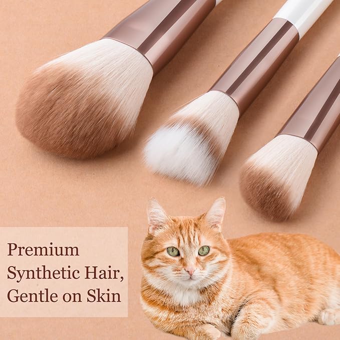 Makeup Brushes Set With Case 10Pcs White Makeup Brush Kit Foundation Eyeshadow Powder Blending Kabuki Eyebrow Eyelash Brushes Cosmetic Brush Travel Kit Gift (White+Brown)-Velvo Beauty