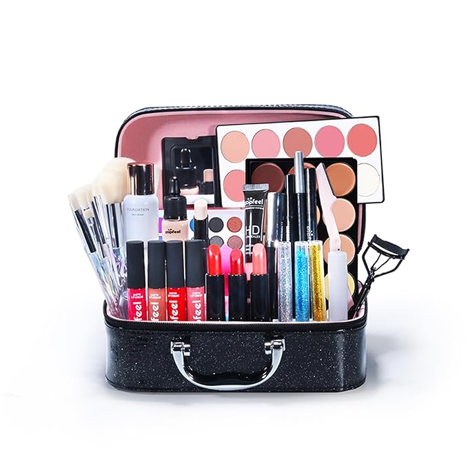 All in One Makeup Kit For Beginners Full Kit, Full Makeup Kit For Teen Girls, Makeup Gift Set, Include Eyeshadows, Concealer, Cosmetic brush, Lip Gloss, Lipstick, Powder puff, Mascara -007-Velvo Beauty