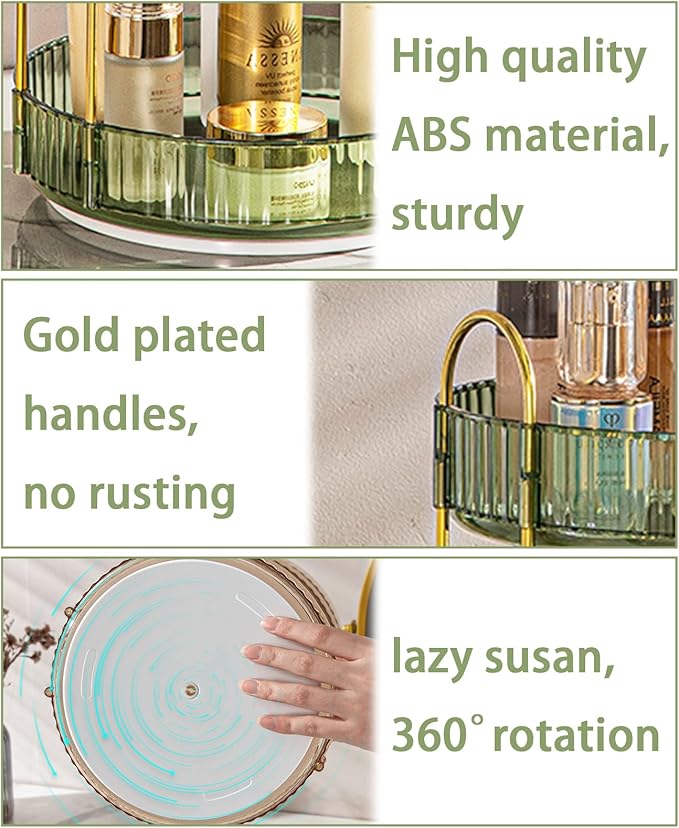 Rotating Makeup Organizer for Vanity, High-Capacity Skincare Clear Make Up Storage Perfume Organizers Cosmetic Dresser Organizer Countertop 360 Spinning (Green, 3 Tier)-Velvo Beauty