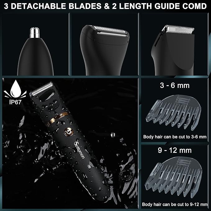 Electric Groin Hair Trim Ball Trimmer for Men Body Shaver Below-The-Waist Groomer Nose Hair Trimmer Waterproof Cordless 3 in 1-Velvo Beauty