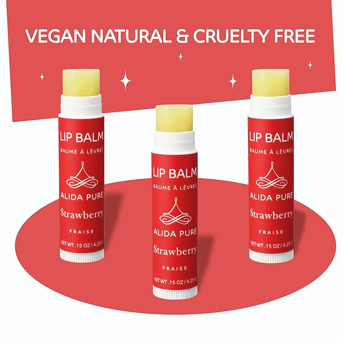 Strawberry Lip Balm Collection, Vegan Lip Balm Set, Beeswax Free, with Avocado Oil, Organic Jojoba Oil, and Vitamin E, Natural Moisturizer for Dry, Chapped Lips, 3 Tube Set-Velvo Beauty