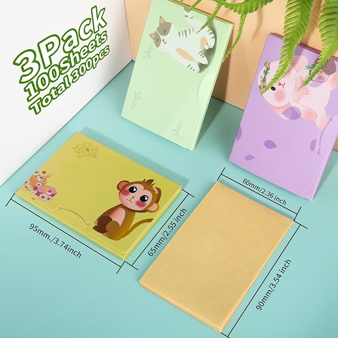 300 Sheets Blotting Paper, HNYYZL Oil Absorbing Sheets for Oily Skin, Oil Control for Face, Makeup Blotting Paper, Natural Oil Absorbing Facial Blotting Sheets for Oily Skin Care (Pack of 3)-Velvo Beauty