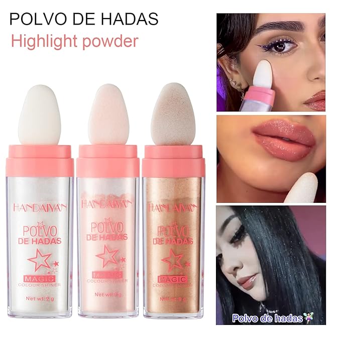 AKARY Shimmer Highlighter Powder, Fairy Polvo De Hadas Highlighter Powder & Blush Stick, Instant Glow Luminizer Duo, Glitter Body Face Hair High Gloss Stick, Sparkle Smudge-Proof Highlighter Stick Party Makeup (#03 Golden Brown)-Velvo Beauty