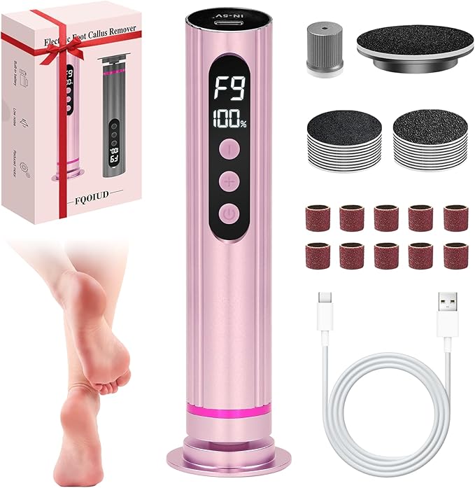 Electric Foot Callus Remover - 2 in 1 Electric Foot File,Adjustable Speed Foot File with Sandpaper Discs & Grinding Heads, 9 Speeds Callus Remover for Feet, Pedicure Tools for Valentine's Day Gift-Velvo Beauty