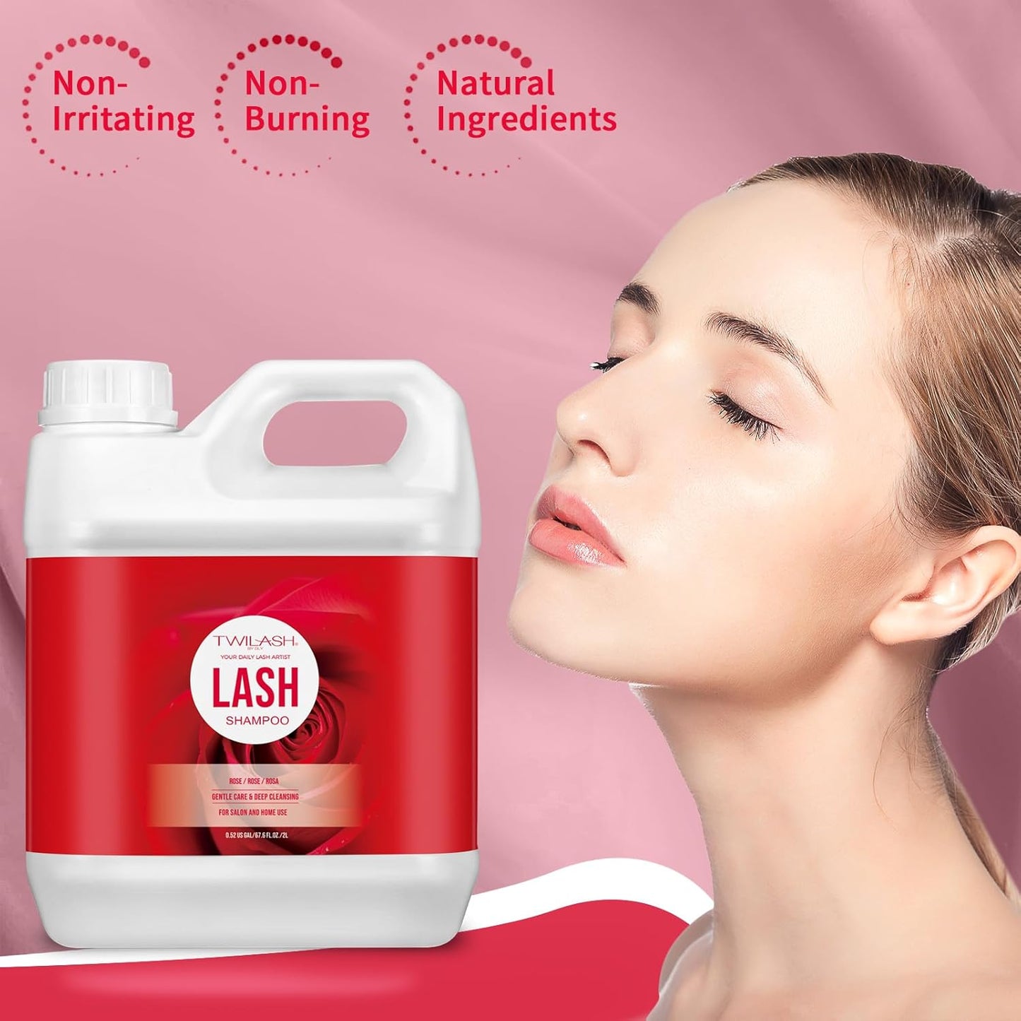 Lash Shampoo Bulk, Eyelash Cleanser for Extensions 2 Liters, Safe Makeup Remover, Non-irritating or Burning Eyelid Foaming Cleanser for Professional Salon and Home Use (Rose-2L)-Velvo Beauty