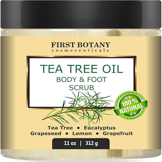 First Botany 100% Natural Tea Tree Oil Body & Foot Scrub with Salt - Best for Acne, Dandruff and Warts, Corns, Calluses, Athlete foot, Jock Itch & Body Odor-Velvo Beauty