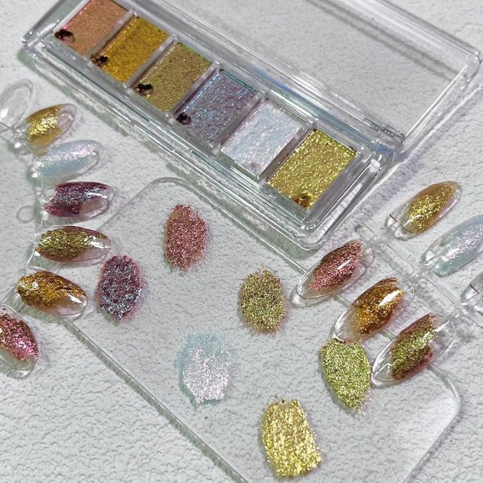 Metallic Nail Art Glitter Set, 6 Colors Gold Flakes for Nails, Mud Texture, Gold Leaf Chameleon Chrome Flakes, Golden Foils Nail Art Decoration, Professional Manicure Supplies-Velvo Beauty