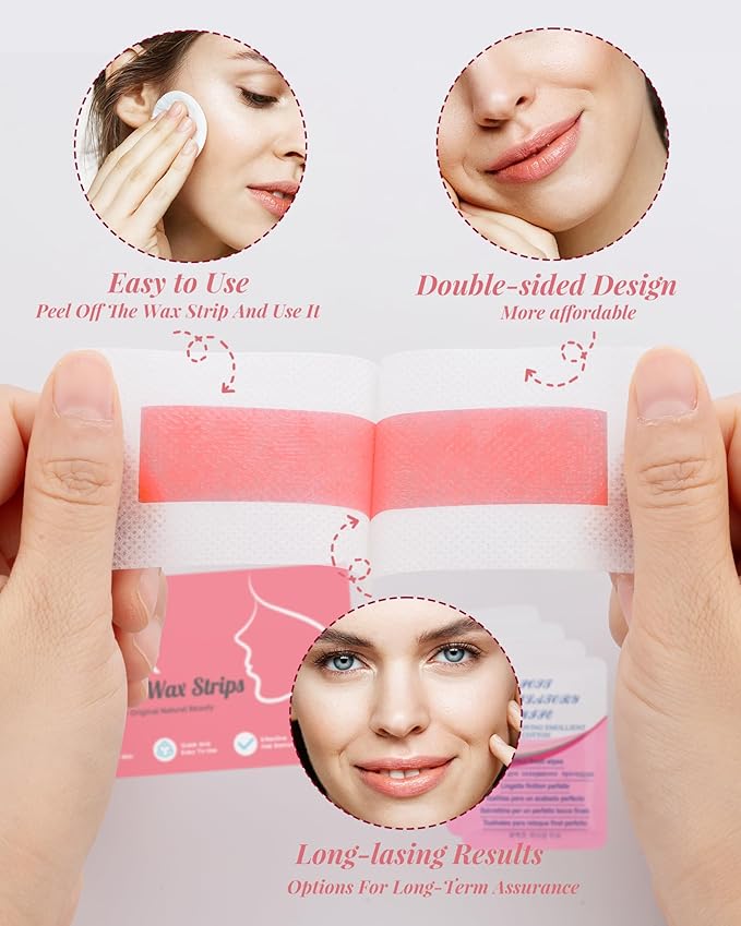 20PCS Facial Wax Strips for Hair Removal, Facial Hair Removal for Women, Waxing Kit for Women's Face, Bikini, Chest, Body, Arms, Legs, Back, & Brazilian | 20ct Waxing Strips & 4 calming Oil Wipes-Velvo Beauty