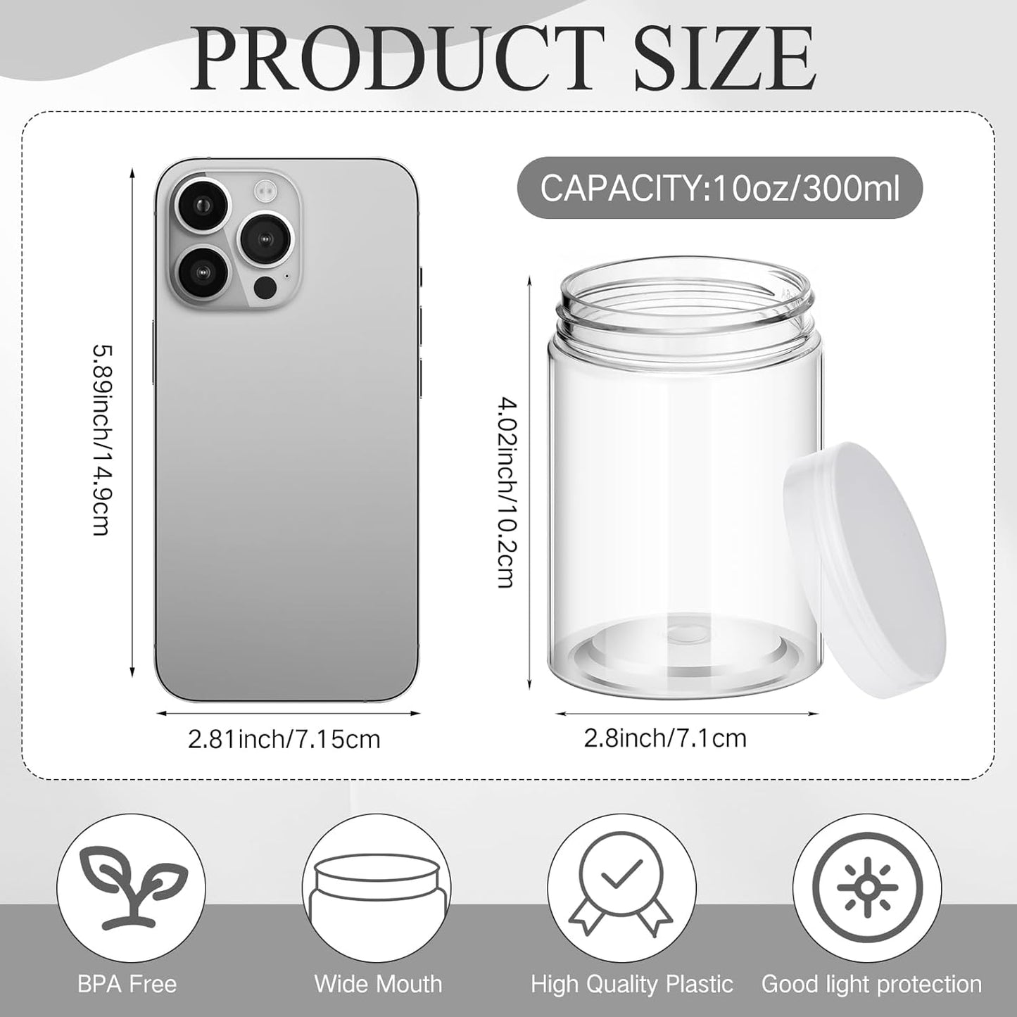 SATINIOR 100 Pcs Plastic Jars with Lids Small Containers Lids Wide Mouth Small Plastic Containers for Lotion Cream Rhinestones Body Butters Travel Storage(10 oz, Clear)-Velvo Beauty