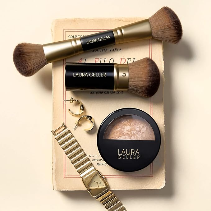 LAURA GELLER NEW YORK Face It All 2pc Makeup Brush Set - Retractable Airbrush Kabuki Brush + Dual-Ended Blush and Bronzer Brush-Velvo Beauty