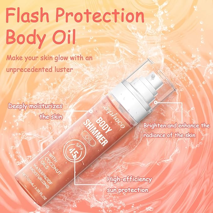 Broad Spectrum SPF 50 Sheer Body Sunscreen Setting Mist Sunscreen Body Glow Oil Spray for Face & Body with Gold Mica Sun-kissed Glow Skin Illuminator Hydrating Non-Greasy (A)-Velvo Beauty