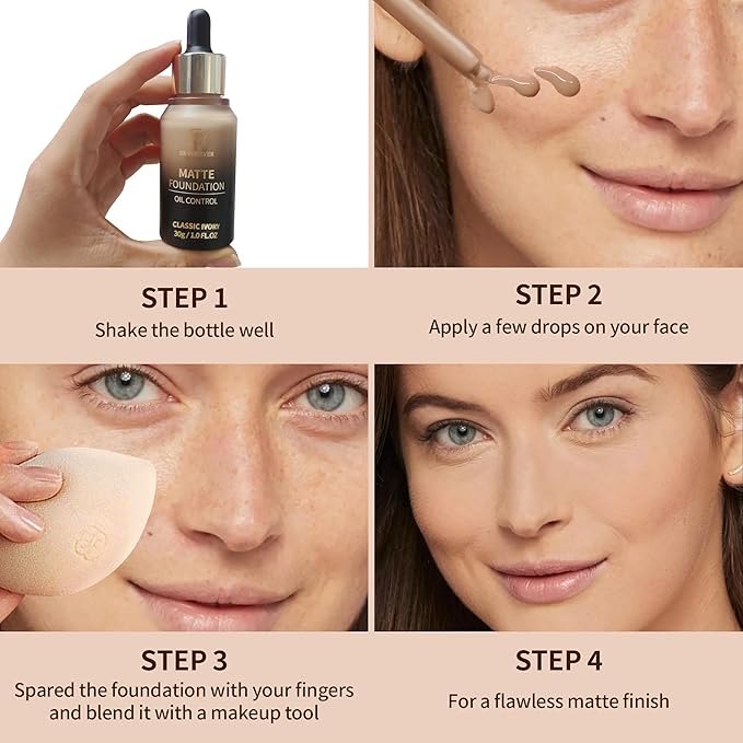 FV Full Coverage Liquid Foundation Makeup, Long Lasting Matte Foundation with Flawless Finish, Concealing & Minimizing Pores, Oil Control Waterproof for Oily Combination Skin, 1 Fl. Oz(Classic Ivory)-Velvo Beauty