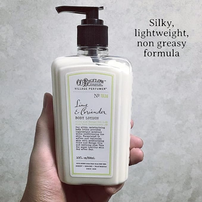 C.O. Bigelow Lime Coriander Body Lotion, Village Perfumer Moisturizing Body Lotion with Aloe Vera, Borage Oil & Olive Oil, 10 Fl Oz-Velvo Beauty