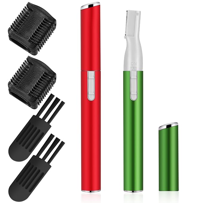 Chumia 2 Pcs Electric Eyebrow Trimmer Women Precision Face Razors Mini Shaver with Comb Christmas Women Gift Battery Operated Personal Epilator for Face Neck Fuzz Lips Leg(Red,Green)-Velvo Beauty