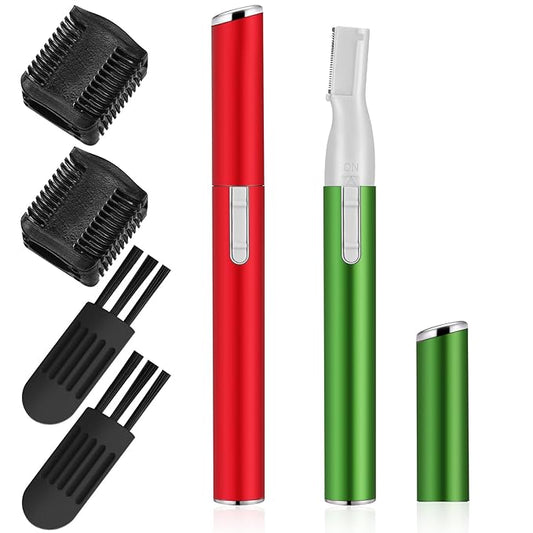 Chumia 2 Pcs Electric Eyebrow Trimmer Women Precision Face Razors Mini Shaver with Comb Christmas Women Gift Battery Operated Personal Epilator for Face Neck Fuzz Lips Leg(Red,Green)-Velvo Beauty