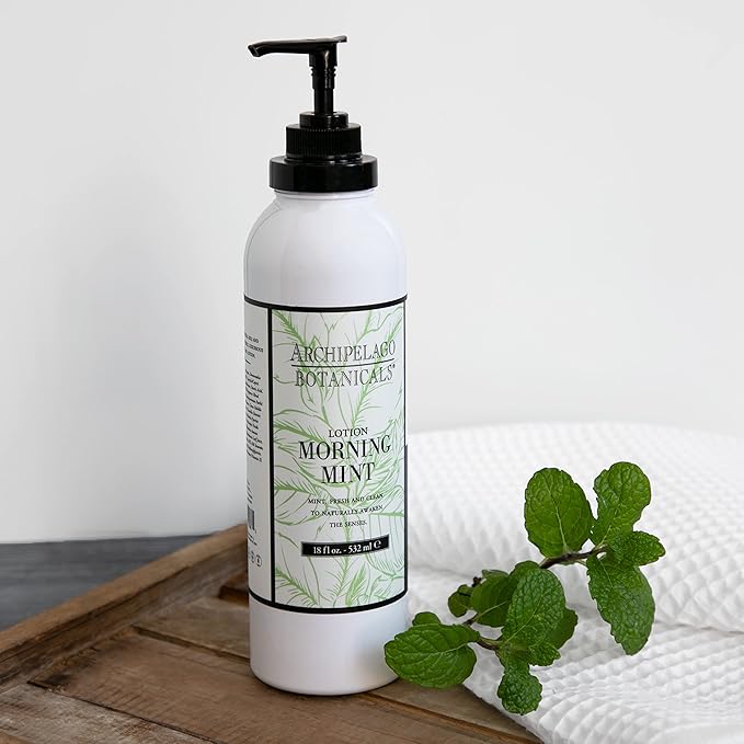 Archipelago Botanicals Morning Mint Lotion, Mint Moisturizing Body Lotion for Sensitive Skin, Paraben-Free, Phthalate-Free, GMO-Free, 18 oz-Velvo Beauty