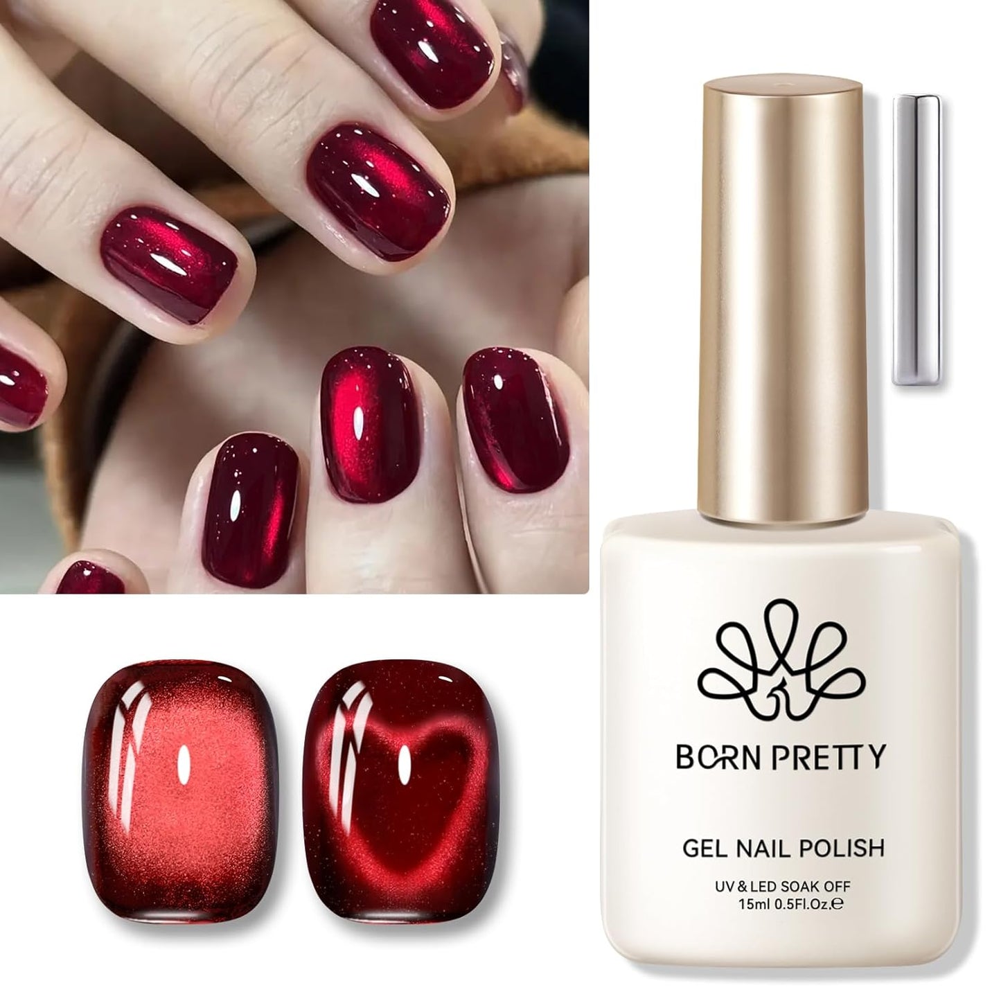 Born Pretty Red Cat Magnetic Gel Nail Polish, Black Red Glass Gel Polish Halloween Cat Magnetic Nail Polish Nail Art Manicure Salon DIY at Home 15ML-Velvo Beauty