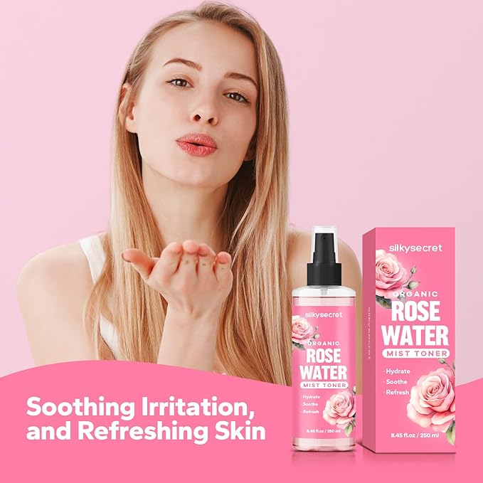 Organic Rose Water Spray (8.45 Fl Oz), Rosewater Spray for Face & Hair, Rose Water for Skin Care-Velvo Beauty