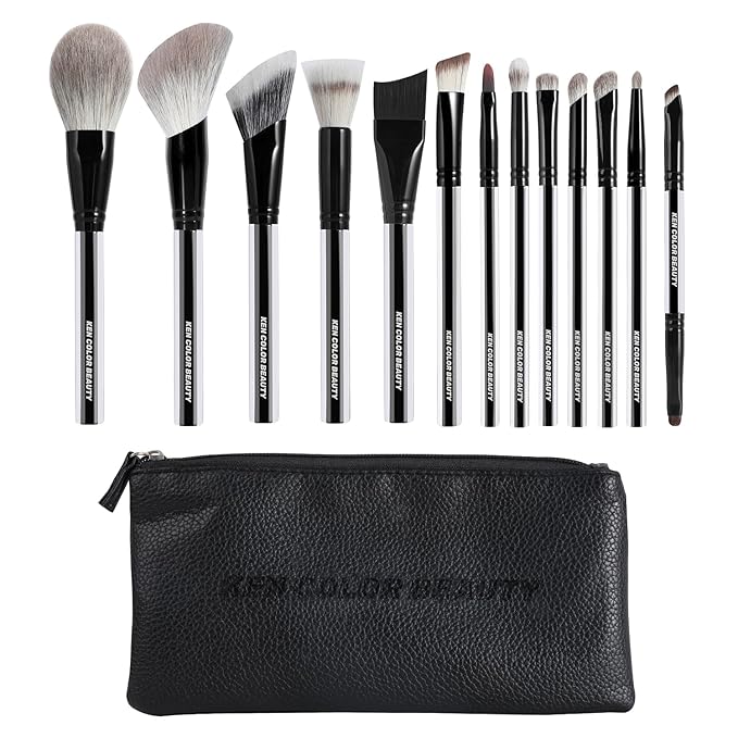 KENCOLOR Premium 13-Piece Makeup Brush Set with PU Travel Pouch – High-End Acrylic Handle, Soft Synthetic & Natural Bristles, Dense & Non-Absorbent, for Flawless Application-Velvo Beauty