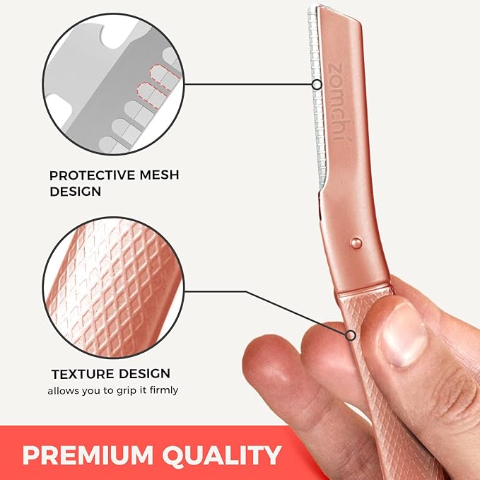 ZOMCHI Eyebrow Razor, Face Razors for Women&Men, Eyebrow Trimmer Shaper with Precision Cover,Facial Shaver with 6 Blades (Rose Gold)-Velvo Beauty