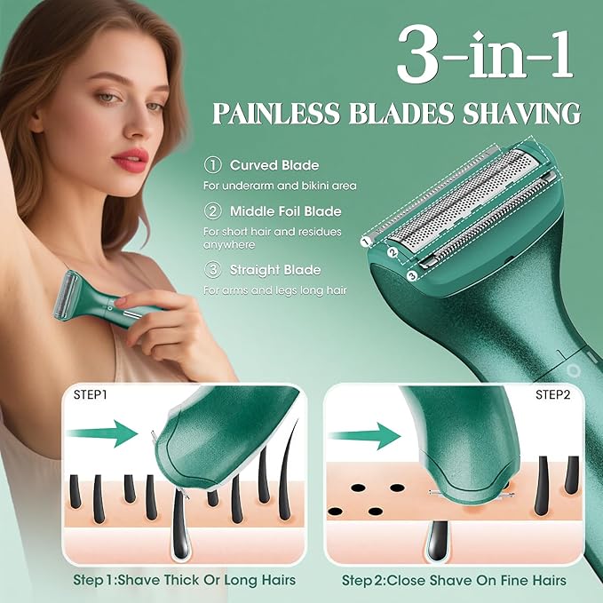 Electric Razor for Women,6 in 1 Women's Bikini Trimmer Shaver for Women & Men Pubic Hair, Private Area, Legs, Eyebrow,Face, Nose, Eyebrow, Body Hair Removal IPX5 Waterproof Wet & Dry-Velvo Beauty