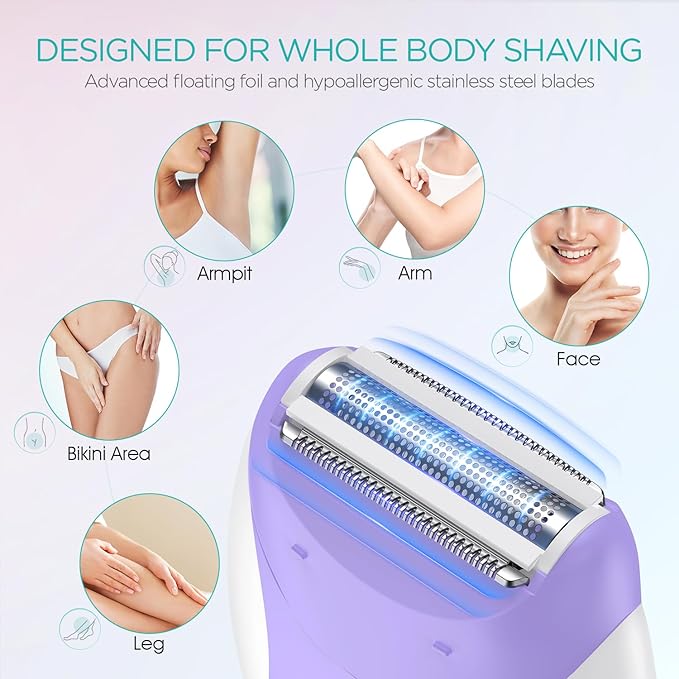 Epilator for Women-Cordless Epilators Hair Removal for Women, 4-in-1 Electric Razor Hair Remover, 2 Speeds & 21 Tweezers for Face Legs Arms Armpit Bikini, Purple HR310-Velvo Beauty