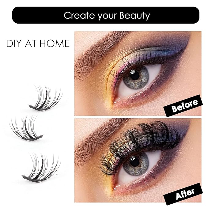 Lash Clusters 320pcs Individual Lashes 30D&40D DIY Lash Extensions D Curl Lash Clusters False Eyelashes Natural Look 10-16mm Mix Cluster Eyelash Extensions EASY TO USE (30D+40D-0.07D)-Velvo Beauty