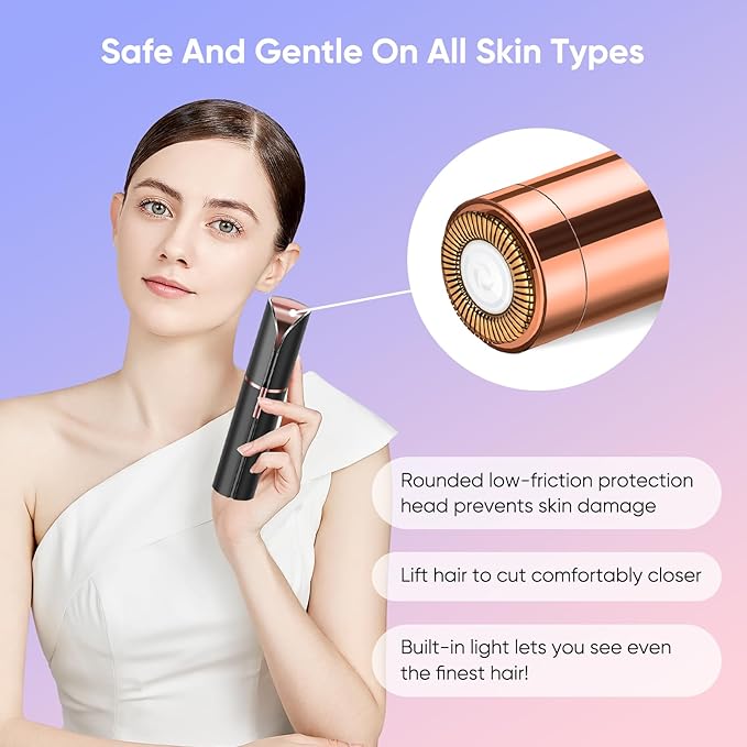 Facial Hair Remover for Women, Device, Remover Women Face, Finishing Touch Upper Lips, Chin & Cheeks, USB Rechargeable with LED LightIncluded Two Replacement Heads (Black)-Velvo Beauty