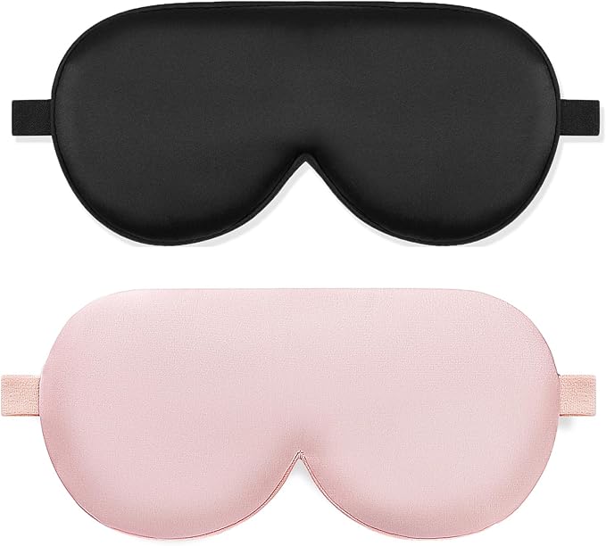 ALASKA BEAR Cooling Gel Eye Mask Weighted Silk Sleep Mask & Cotton Eyeshades Cold & Hot Compress for Pain Relief, 180g Heavy, 2 Set(Black & Pink)-Velvo Beauty