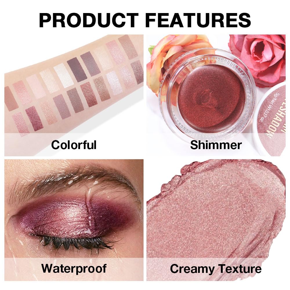 Cream Glitter Rose Shimmer Metallic Eyeshadow Palette Makeup, Natural Single Mini Instant Holographic Eyeshadow For Older Women, Sombras Crema Para Ojos, Talc, Paraben & Cruelty Free, 27-Velvo Beauty