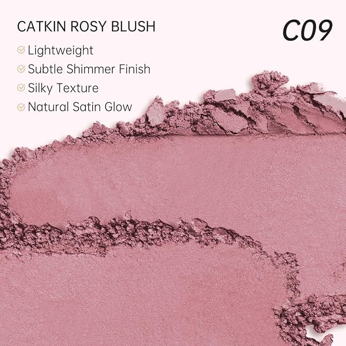 CATKIN Cheek Powder Blush Baked Pink Makeup Blusher Creamy Light Weight Long Lasting Natural flush Finish10g (C09 Midnight)-Velvo Beauty