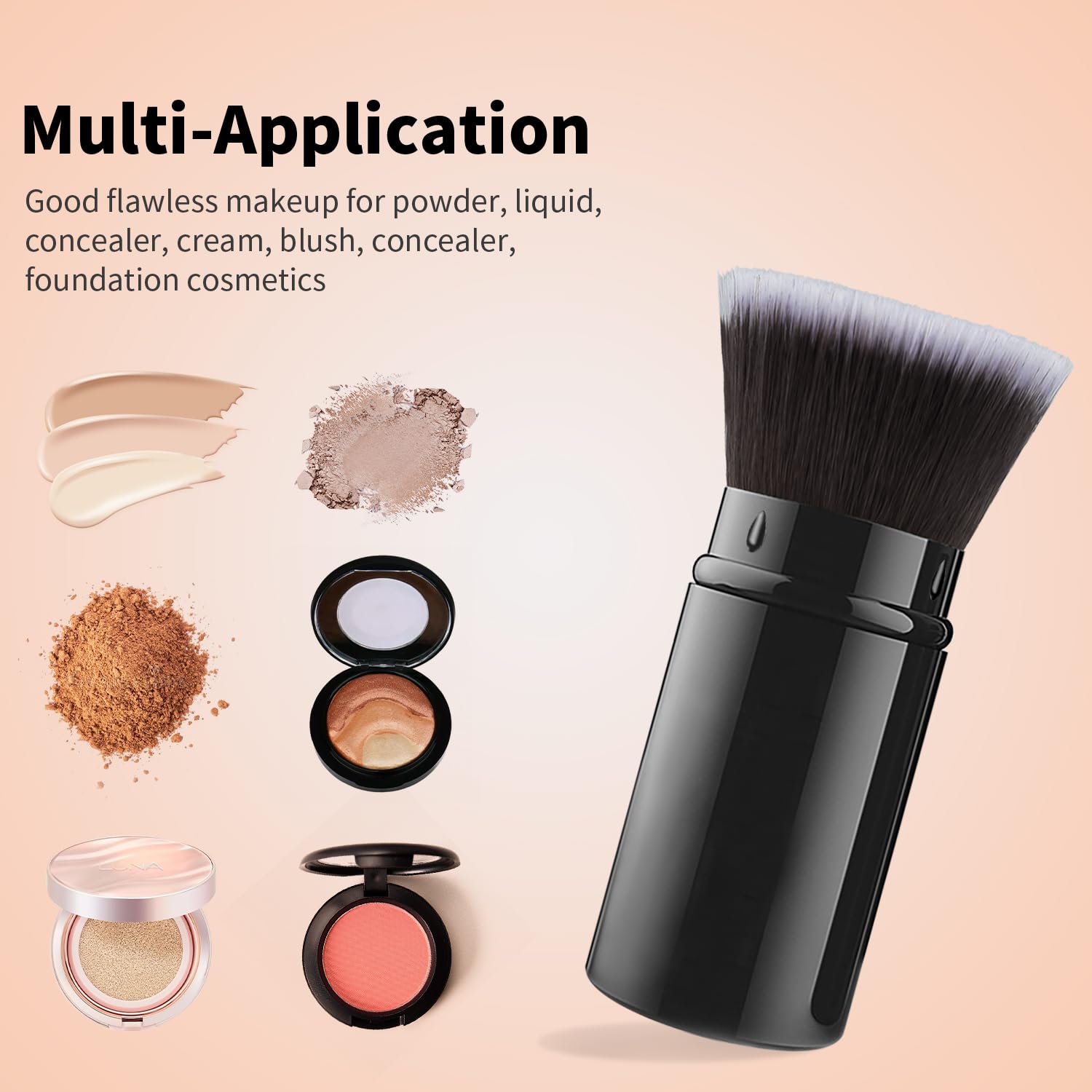 Falliny Makeup Brushes Retractable, Travel Powder Foundation Kabuki Brush, Portable Face Liquid Foundation Sunscreen Brush with Cover for Blending Liquid, Bronzer,Cream or Flawless Powder Cosmetics-Velvo Beauty