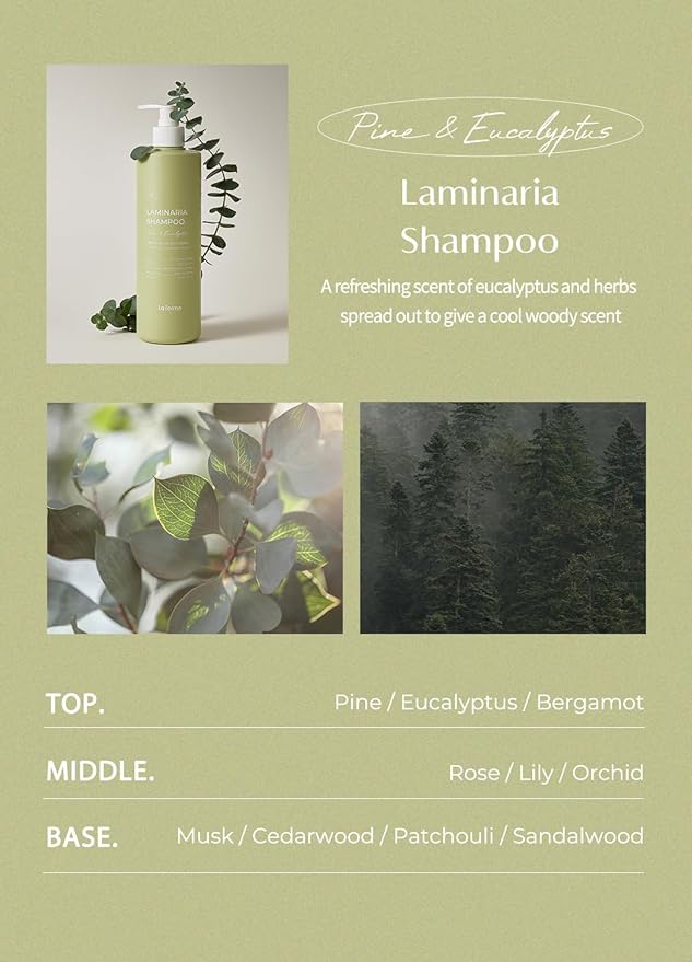 laferme Laminaria Shampoo with Organic Ingredient, Korean Clarifying Shampoo, Hydrating for Dry Hair, Strengthening for Weak Hair, Sulfate & Paraben-Free, for Women & Men,16.9 FL. OZ, Pine Eucalyptus-Velvo Beauty