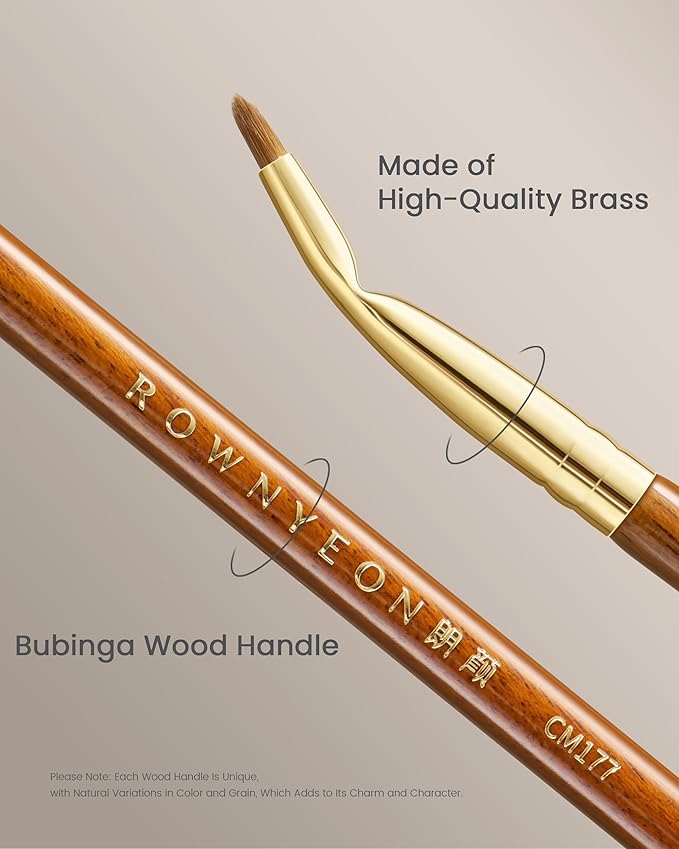 Desert Oak Series Bent Eyeliner Brush - 30° Angled Kolinsky Sable for Sharp Lines & Brows, Luxury Bubinga Handle (CM 177)-Velvo Beauty