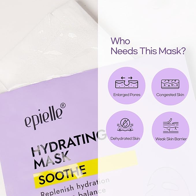 Epielle Hydrating Sheet Mask 6 Pack, Soothing & Restoring Face Mask with Cica, Heartleaf Extract & Witch Hazel Water, Target Dry & Sensitive Skin, Korean Skin Care-Velvo Beauty