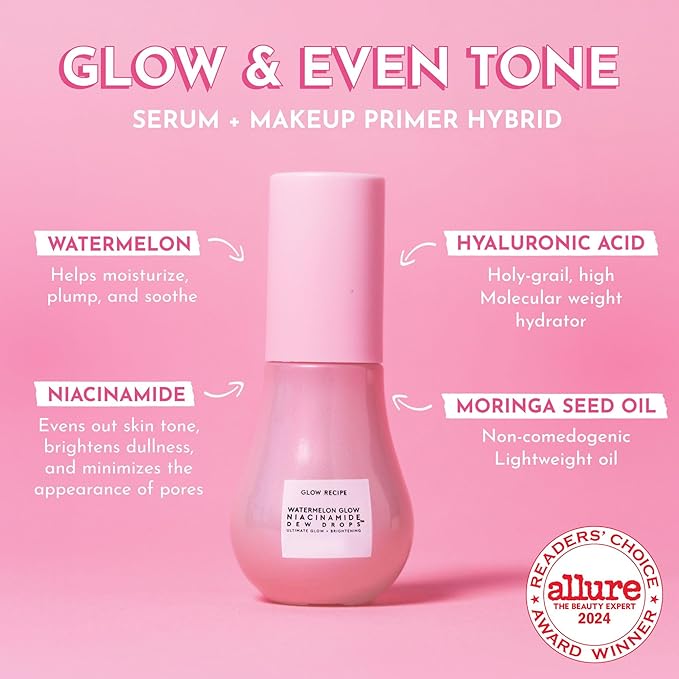 Glow Recipe Watermelon Niacinamide Dew Drops, Travel Size - Brightening, Plumping Hydrating Face Serum, Makeup Primer + Liquid Highlighter with Hyaluronic Acid - Dewy & Glowing Korean Skin Care (15ml)-Velvo Beauty