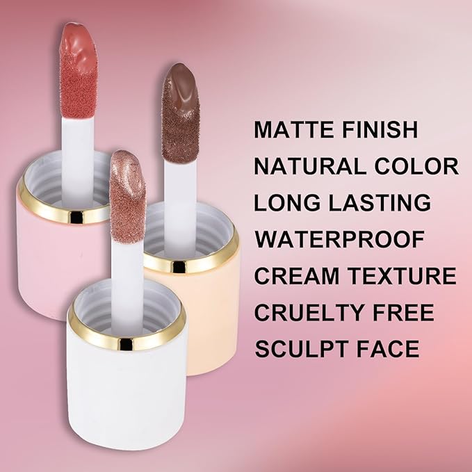 3Pcs Liquid Contour Makeup Trio with Bronzer Shade, Blush, Highlighter for Sculpted Makeup, Matte Finish Liquid Contour Set Easy to Create a Lightweight Look, Longwear Waterproof Formula (3, 9, 14)-Velvo Beauty