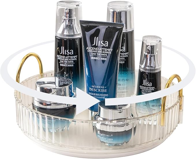 Rotating Makeup Organizer for Vanity, High-Capacity Skincare Clear Make Up Storage Perfume Organizers Cosmetic Dresser Organizer Countertop 360 Spinning (Clear, 1 Tier)-Velvo Beauty